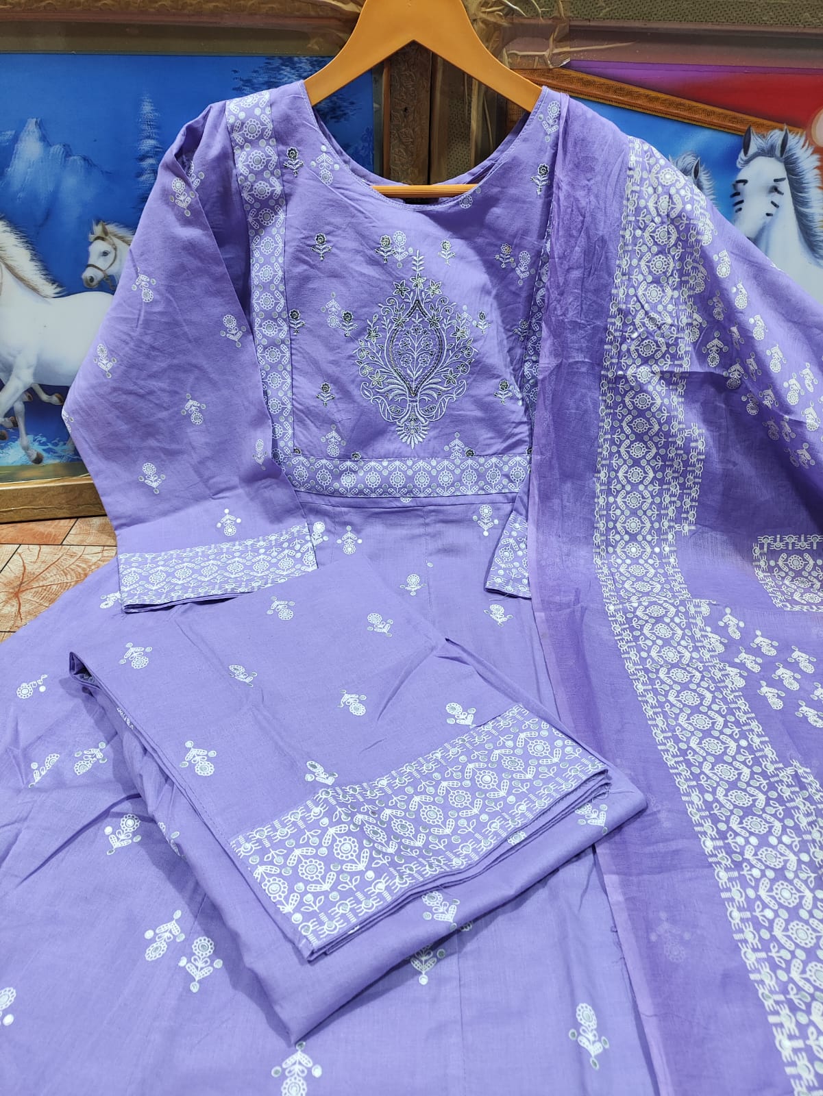 Beautiful A-line designed Cotton kurti Pant with Dupatta Set (Set of 2pcs)