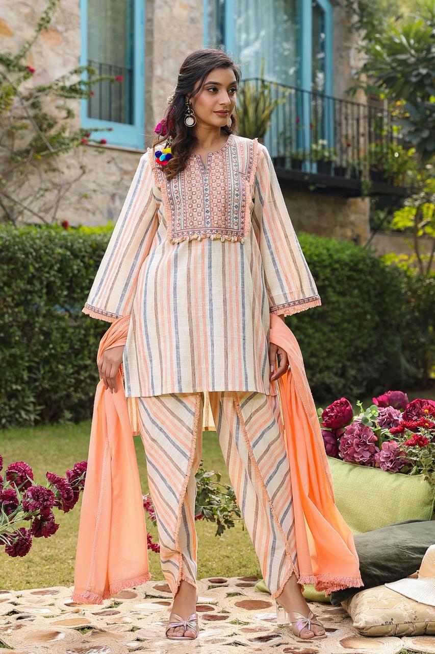 Premium Cotton Dhoti Dress with Dupatta Set (Set of 4pcs)