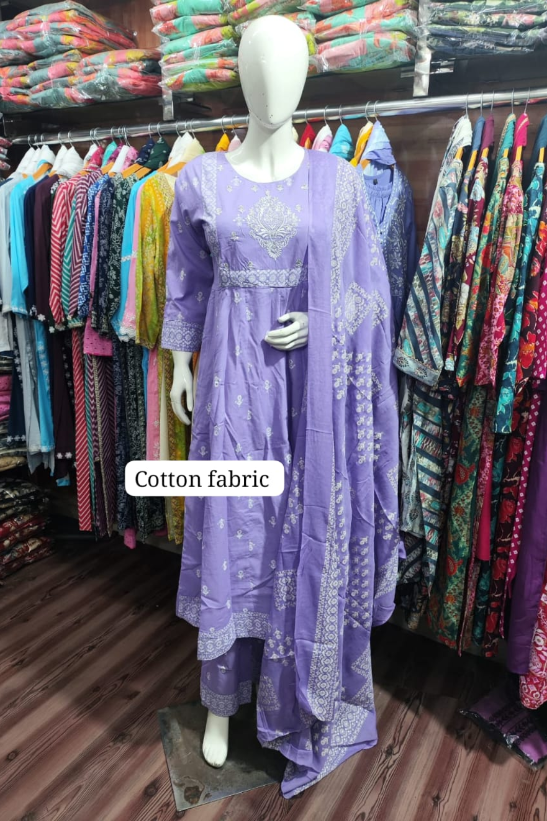 Beautiful A-line designed Cotton kurti Pant with Dupatta Set (Set of 2pcs)