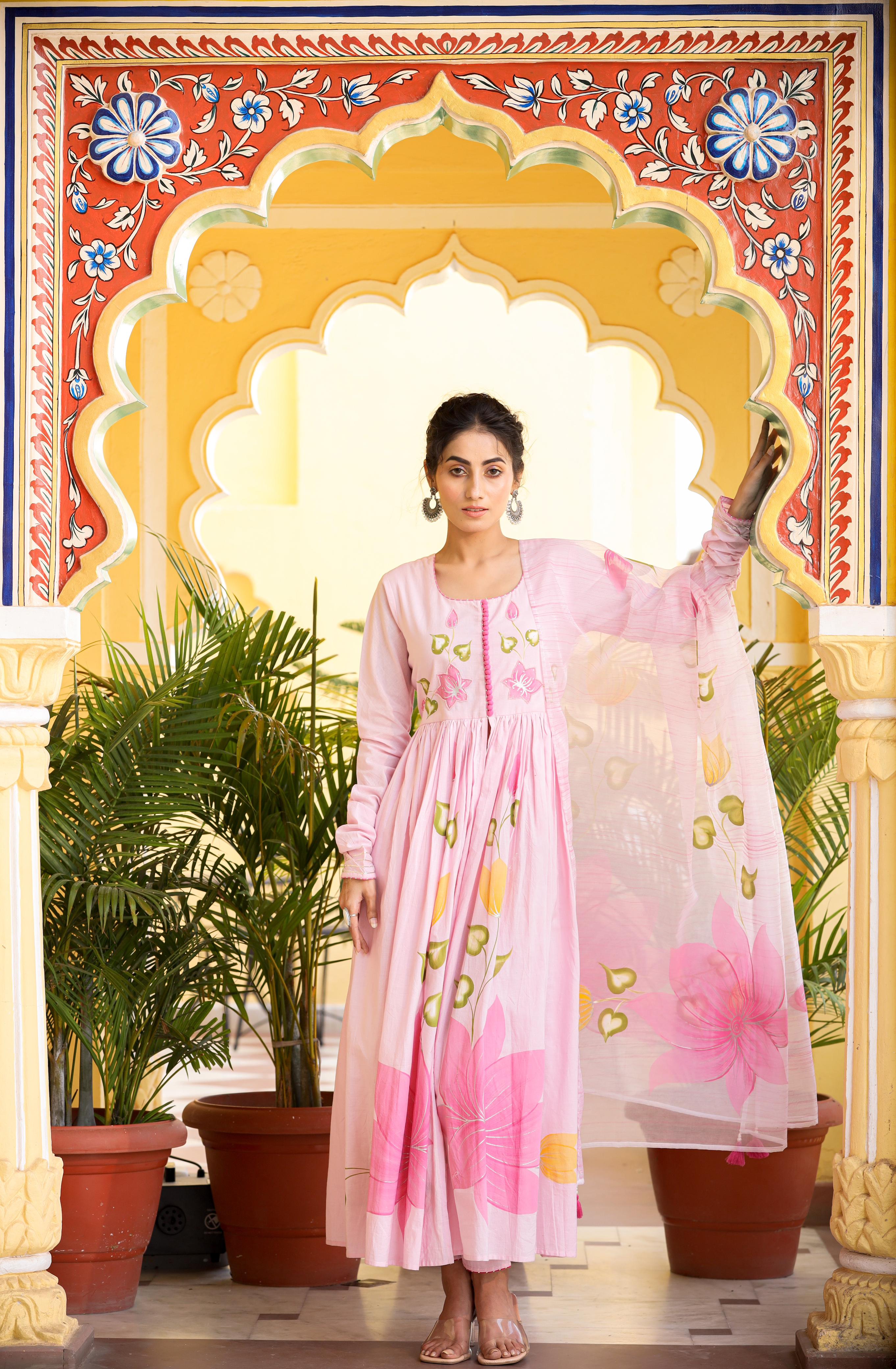 Beautiful Baby Pink Anarkali Suit With Dupatta Set (Set of 4pcs)