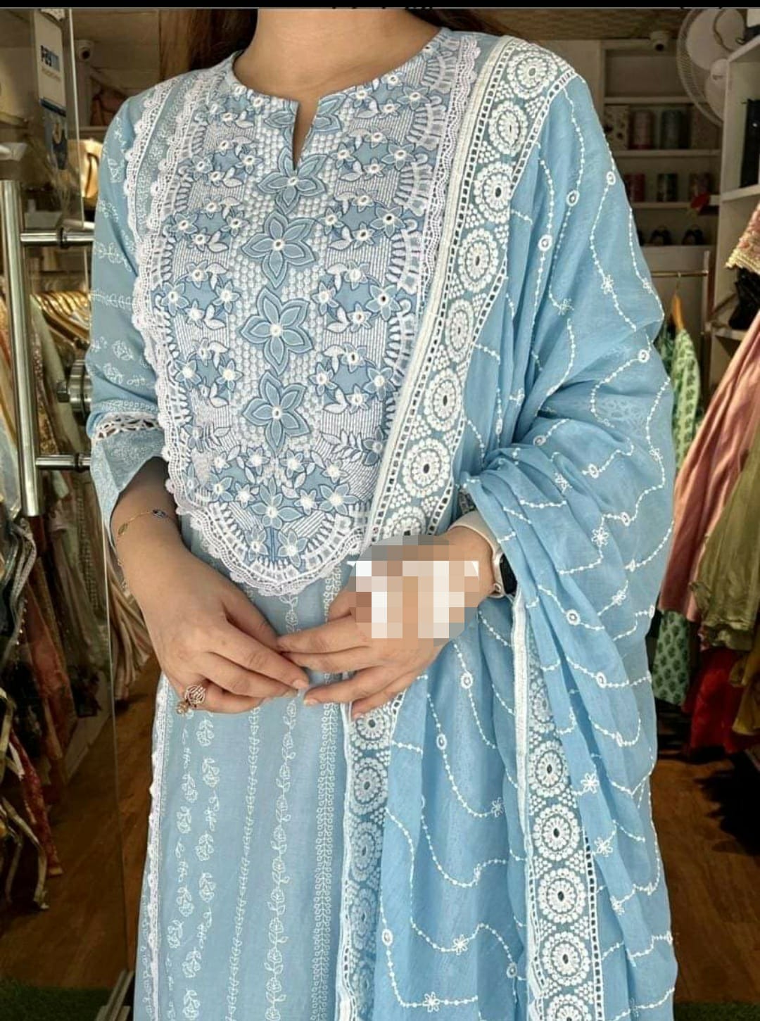 Glacier blue embroidery kurti pant