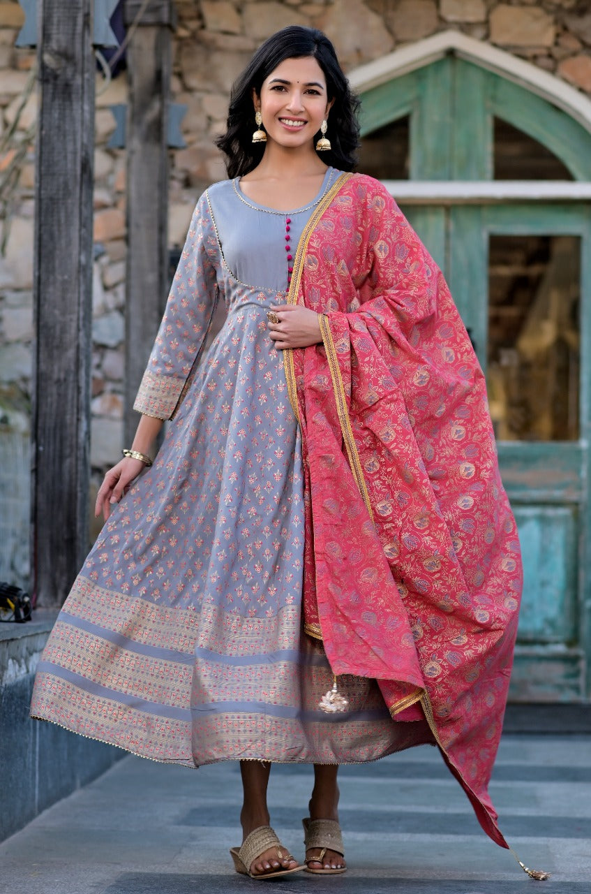 Cadet Blue Anarkali Dress