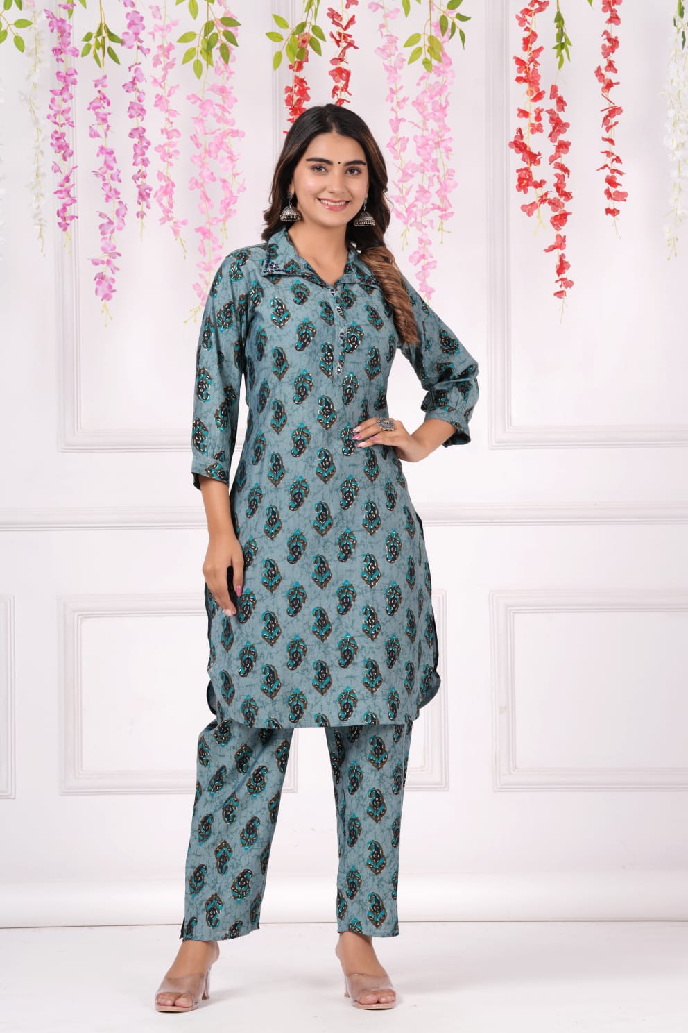 Premium Muslin Co-ord Set With Resham and Mirror Work
